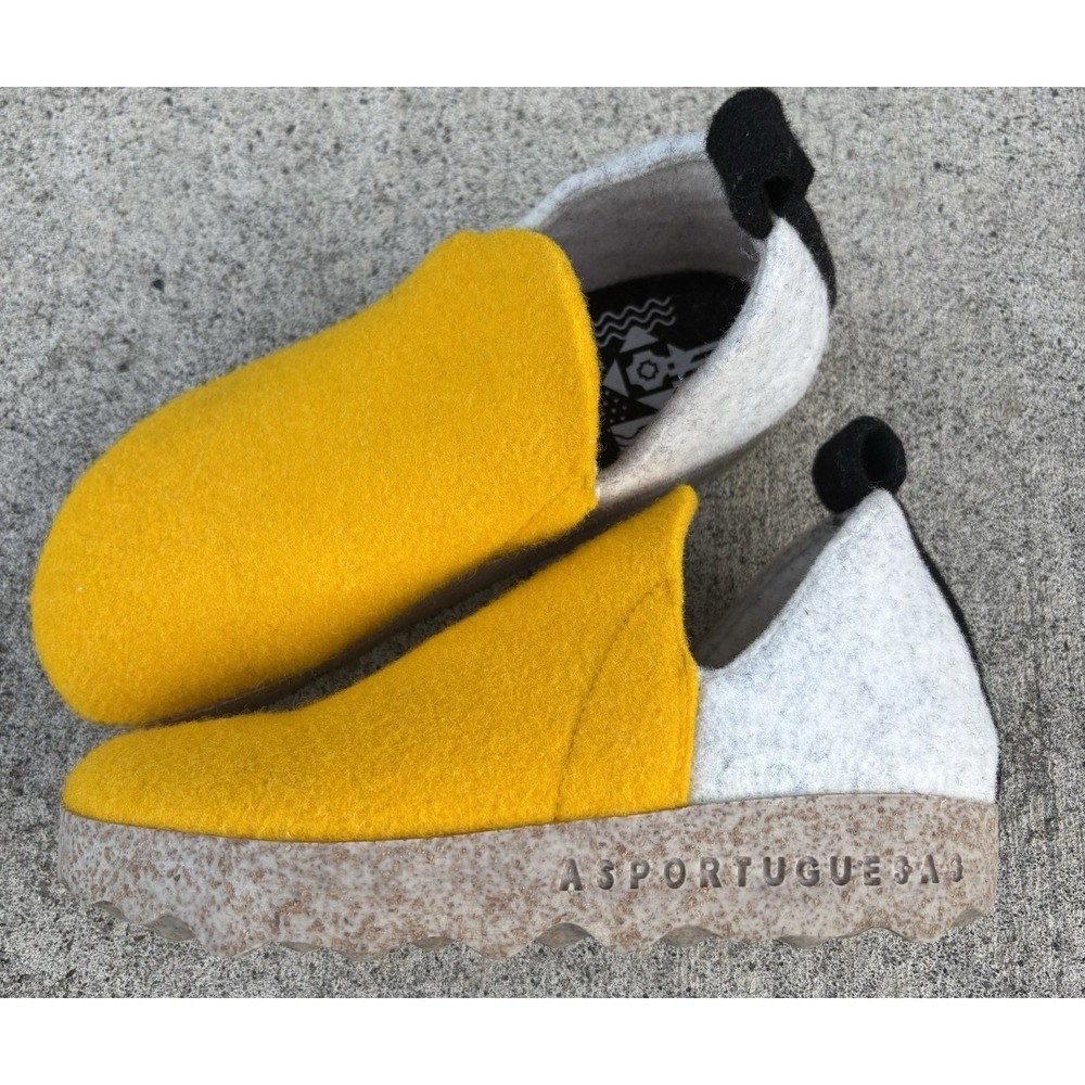 Asportuguesas Wool Felt Slip-On Shoes Yellow Gray Cozy Slipper 
Size 37 /6 Spain